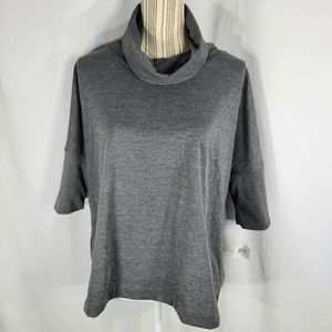 Poof NWT Charcoal Heather Grey Cowl Neck 3/4 Drop Sleeve Boxy Top Size Large